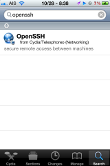 Seach in Cydia for OpenSSH