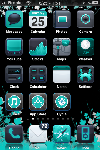 The iWildFlowers theme contains a wallpaper, dock, status bar, 